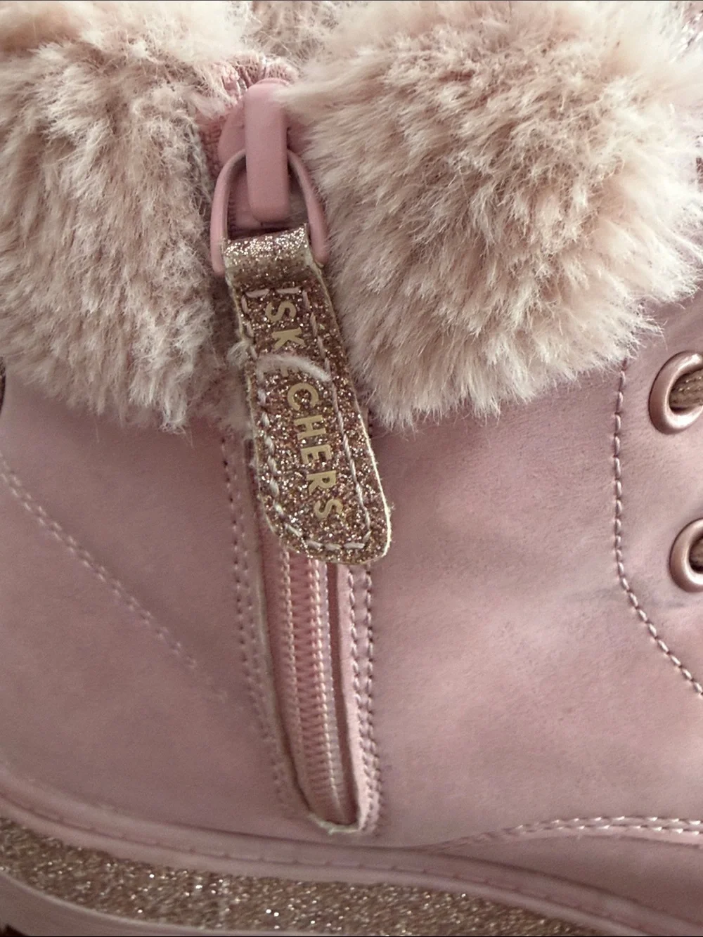 Girls Skechers Pink Faux-Fur Lace-Up Platform Winter Boots Big Kid size 3